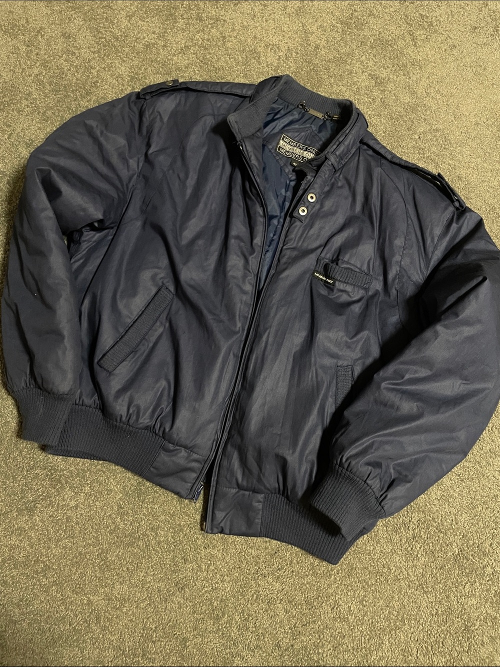 Members Only Navy Blue Bomber Jacket with Ribbed Trim 42